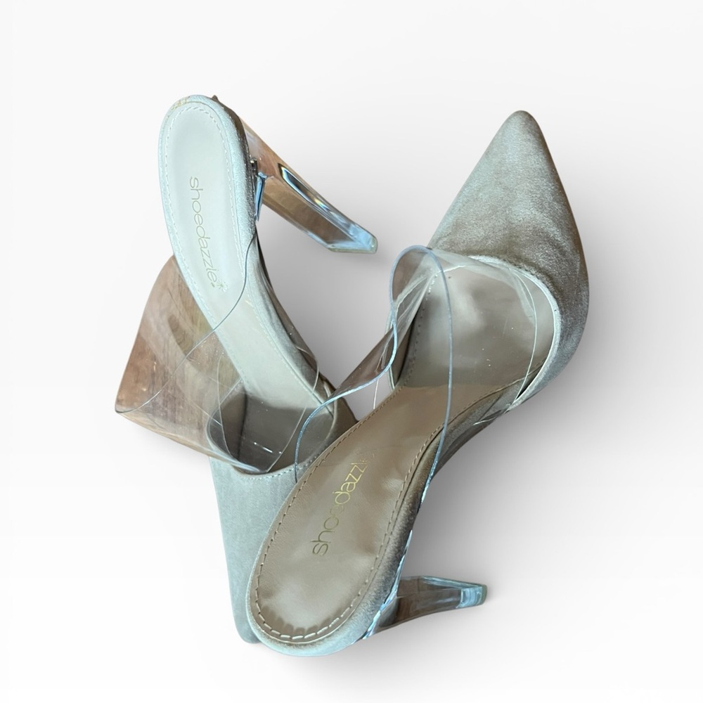 Shoe Dazzle Gray and Clear Heels